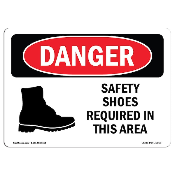 Signmission OSHA Sign, Shoes Required Area Symbol, 10in X 7in Rigid Plastic, 10" W, 7" H, Landscape OS-DS-P-710-L-1568 - main